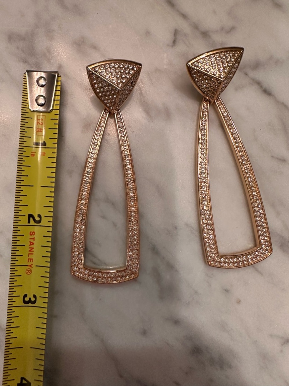 Rose Gold Pave Open Drop Earrings - Elegant Women's Jewelry